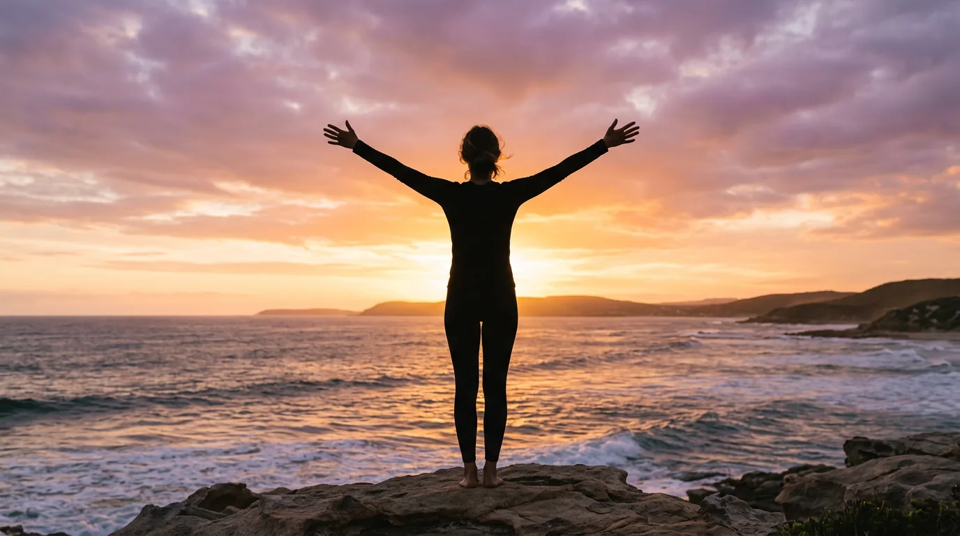 Silhouet persoon zonsondergang yoga actieve leefstijl ondersteuning voedingssupplement